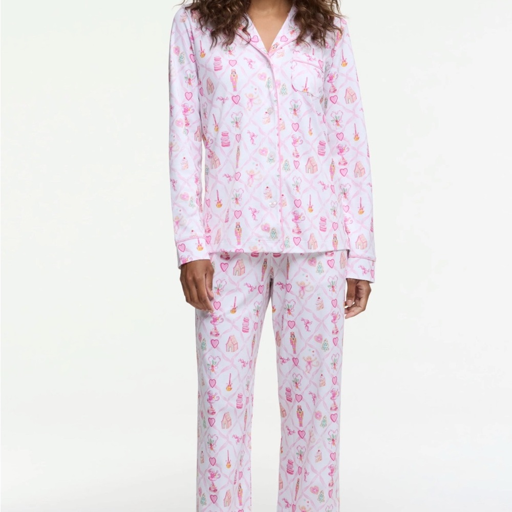 LoveShackFancy x Roller Rabbit Sugarplum Lattice Long Sleeve Polo Pajamas Small